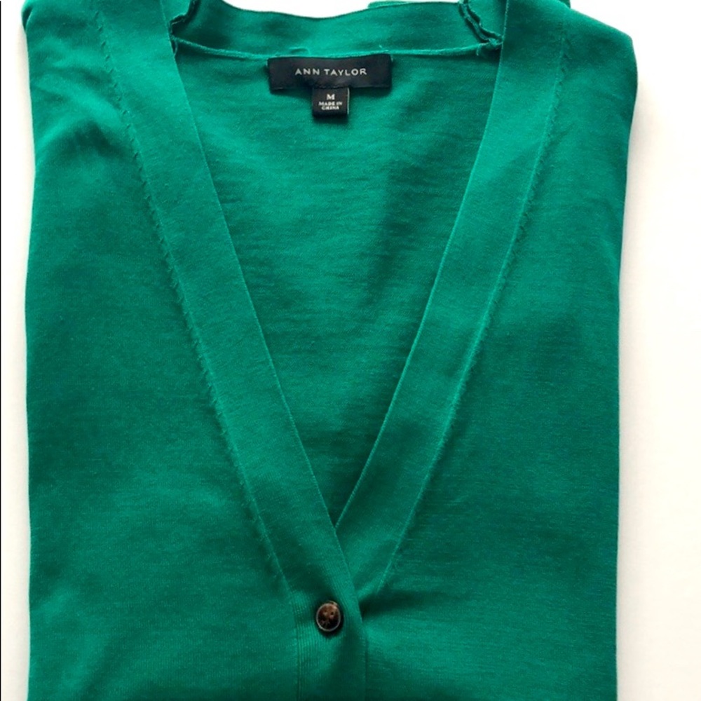 NWOT - Ann Taylor Cotton Green Fall Cardigan